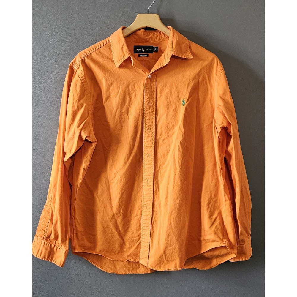 Ralph Lauren Vintage Classic Fit Long Sleeve Shirt Size XL orange mens soft